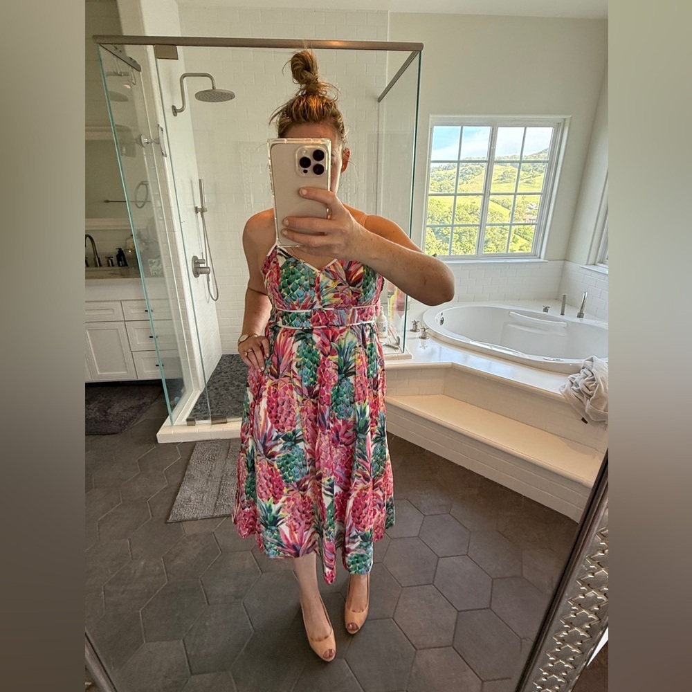 J. Crew Cotton Sleeveless Midi Dress Ratti Painted Pineapple Print size 6